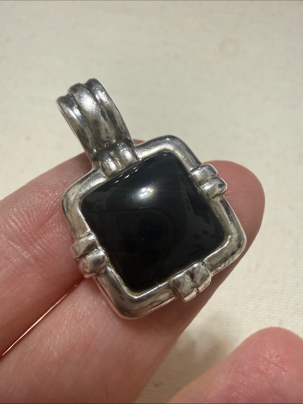 Sterling Silver 925 Black Onyx Square Pendant - Picture 6 of 10